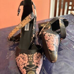 Steve Madden Floral Black and Pink Heels